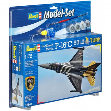 KIT PARA MONTAR REVELL MODEL SET AVIÃO LOCKHEED MARTIN F-16C SOLO TÜRK 1/72 126 PEÇAS COMPLETO COM TINTAS COLA E PINCEL REV 64844